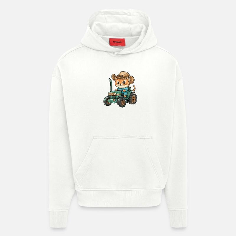 Katze Traktor Farmer - Hoodie- made by SPREAD - OFF WHITE