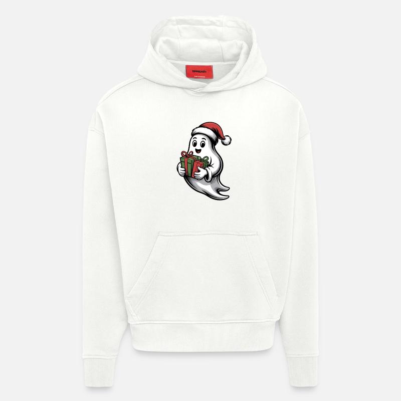 Weihnachtsgeist mit Geschenk - Sweat à capuche bio épais oversize fabriqué en UE - OFF WHITE