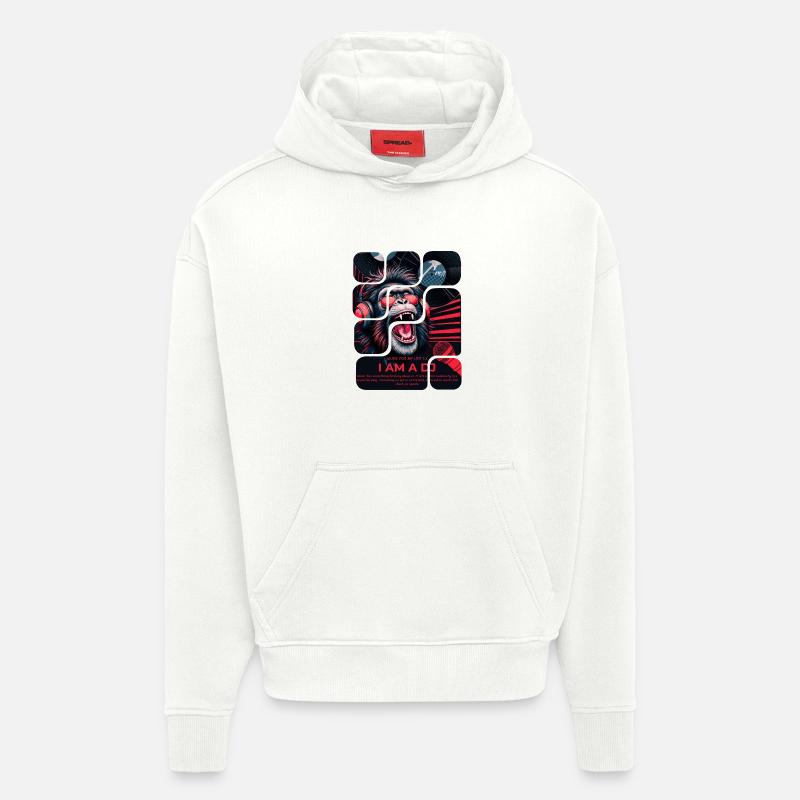 Singe DJ avec casque design néon - Sweat à capuche bio épais oversize fabriqué en UE - OFF WHITE
