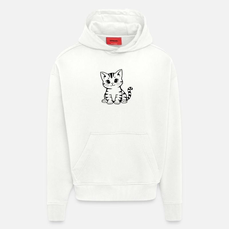 Cadeau de Noël Chat chaton Chat - Sweat à capuche bio épais oversize fabriqué en UE - OFF WHITE