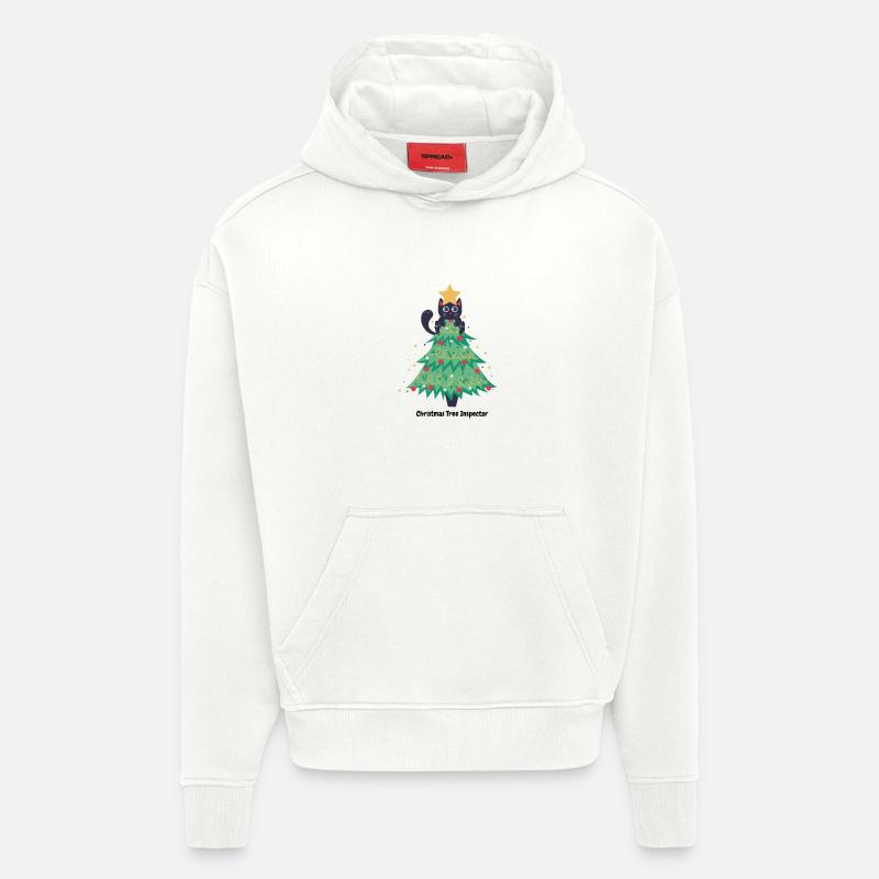 pull de noël chat dans sapin - Sweat à capuche bio épais oversize fabriqué en UE - OFF WHITE