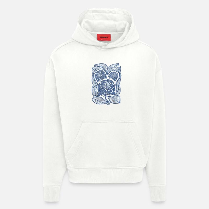 Fleur de filigrane de rose bleue - Sweat à capuche bio épais oversize fabriqué en UE - OFF WHITE