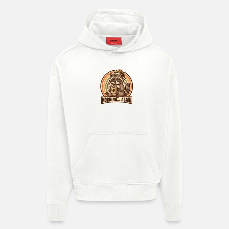 Morgenmuffel Waschbär mit Kaffee - Hoodie- made by SPREAD - OFF WHITE