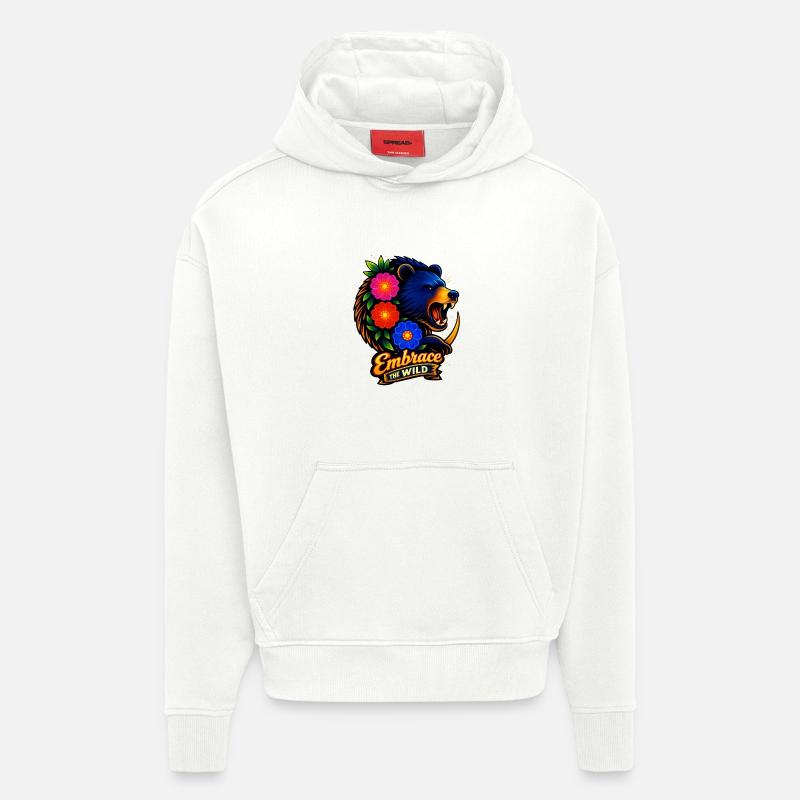 Étreinte en nature avec des fleurs - Sweat à capuche bio épais oversize fabriqué en UE - OFF WHITE