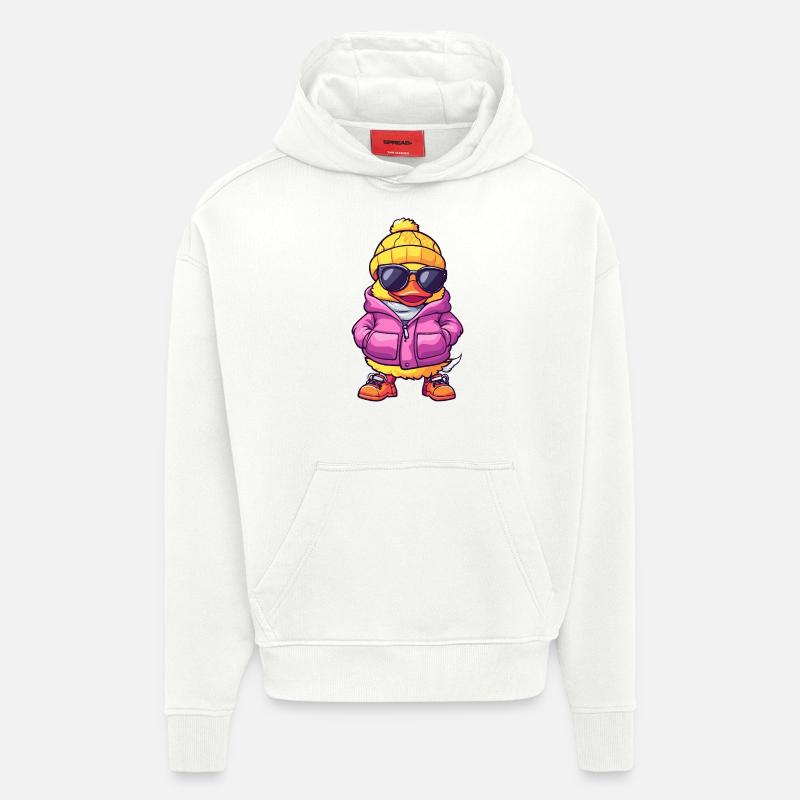 Bande dessinée cool de canard - Sweat à capuche bio épais oversize fabriqué en UE - OFF WHITE