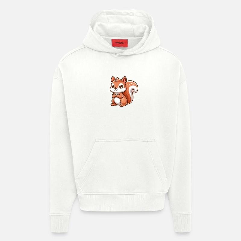 Écureuil caramel cartoon - Sweat à capuche bio épais oversize fabriqué en UE - OFF WHITE