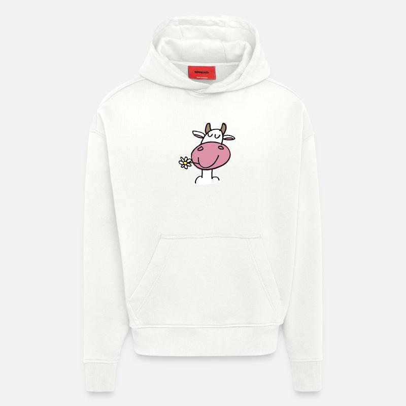 Vache Joyeuse et Fleur Délicate - Sweat à capuche bio épais oversize fabriqué en UE - OFF WHITE