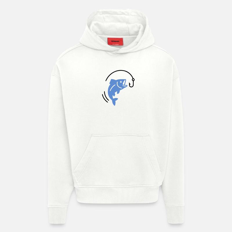 Pêche au poisson sur hameçon logo - Sweat à capuche bio épais oversize fabriqué en UE - OFF WHITE