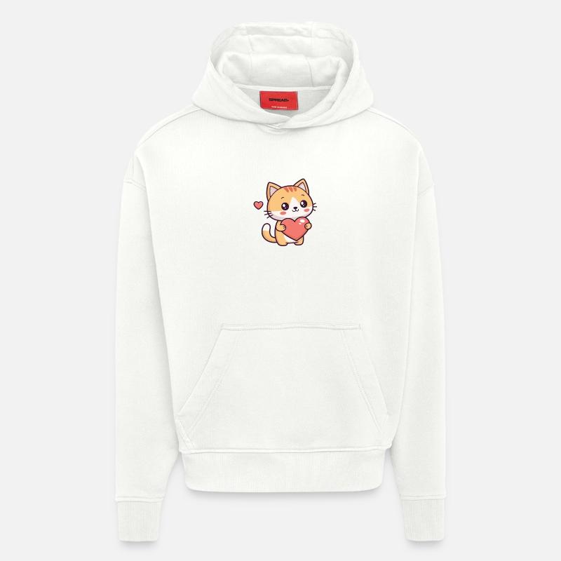 Süße Katze hält ein Herz - Hoodie- made by SPREAD  - OFF WHITE