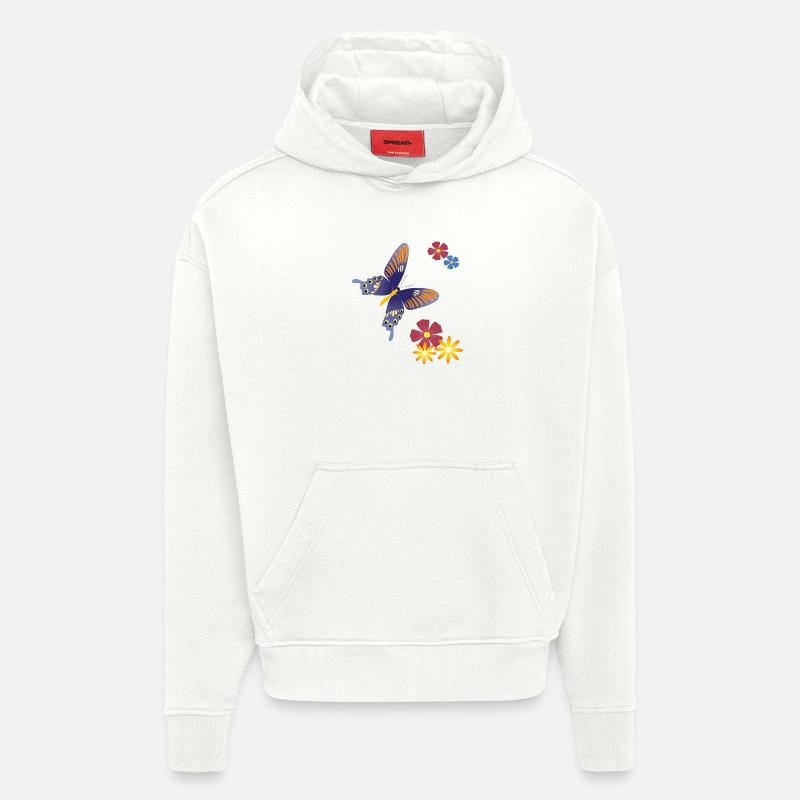 Papillon avec des fleurs - Sweat à capuche bio épais oversize fabriqué en UE - OFF WHITE