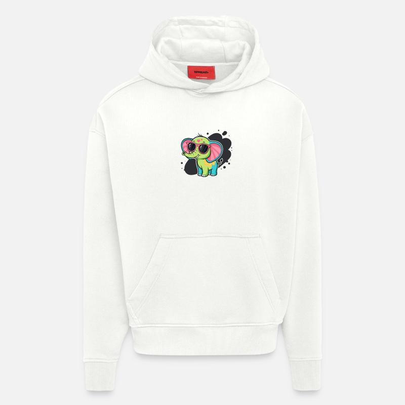 Bunter Elefant mit rosa Brille - Hoodie- made by SPREAD  - OFF WHITE