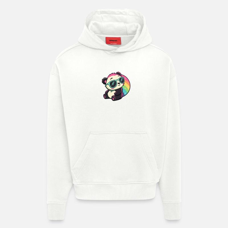 Panda Soleil Cool Arc ciel - Sweat à capuche bio épais oversize fabriqué en UE - OFF WHITE