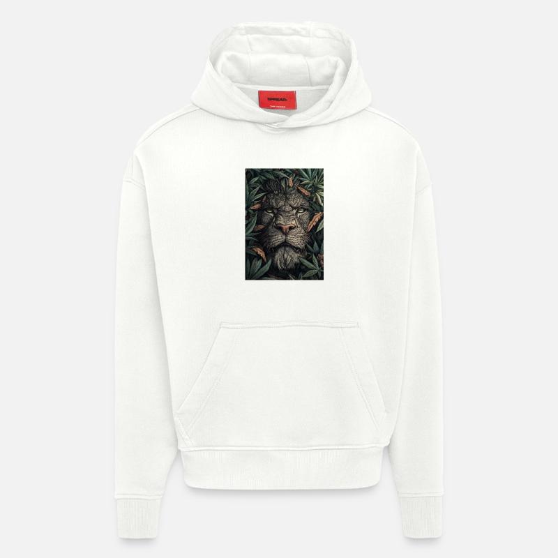 Tête de lion dans le feuillage - Sweat à capuche bio épais oversize fabriqué en UE - OFF WHITE