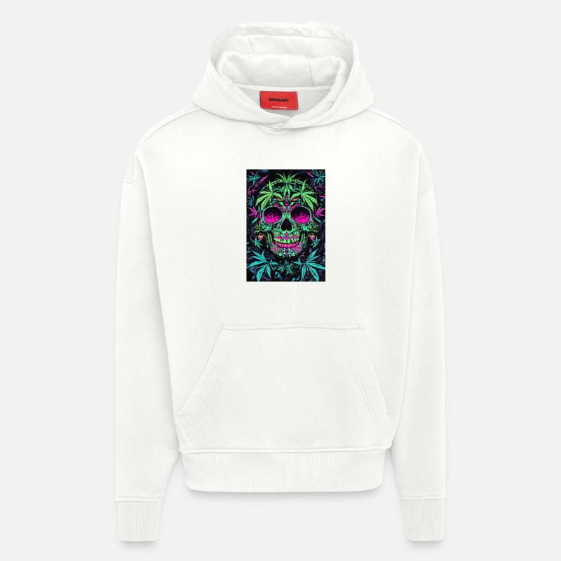 Feuilles de chanvre en sucre néon - Sweat à capuche bio épais oversize fabriqué en UE - OFF WHITE
