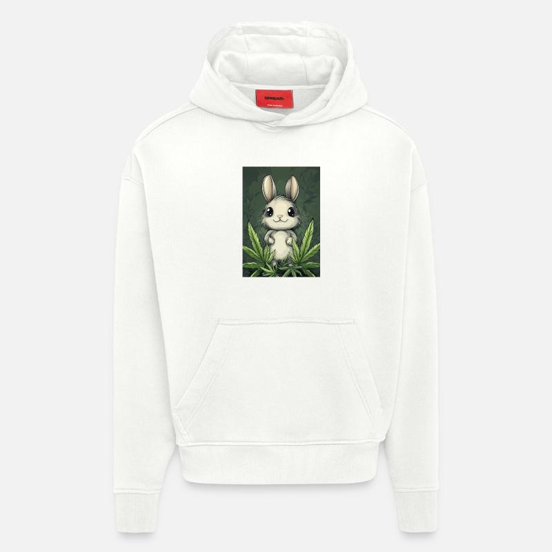 Small fluffy bunny under leaves - Hoodie- made by SPREAD  - OFF WHITE