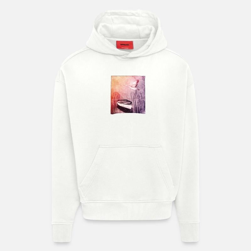 Boot am See - handgeschnitzte Druckvorlage - Hoodie- made by SPREAD  - OFF WHITE