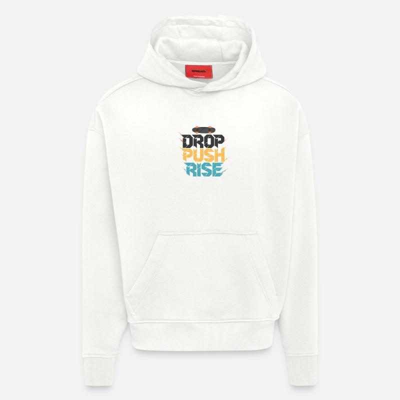 Drop Push Rise Skateboard Art - Sweat à capuche bio épais oversize fabriqué en UE - OFF WHITE