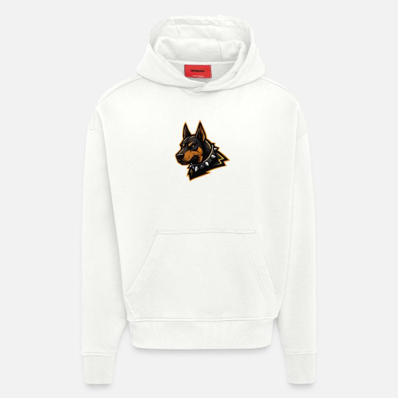 Doberman avec collier à pointes - Sweat à capuche bio épais oversize fabriqué en UE - OFF WHITE