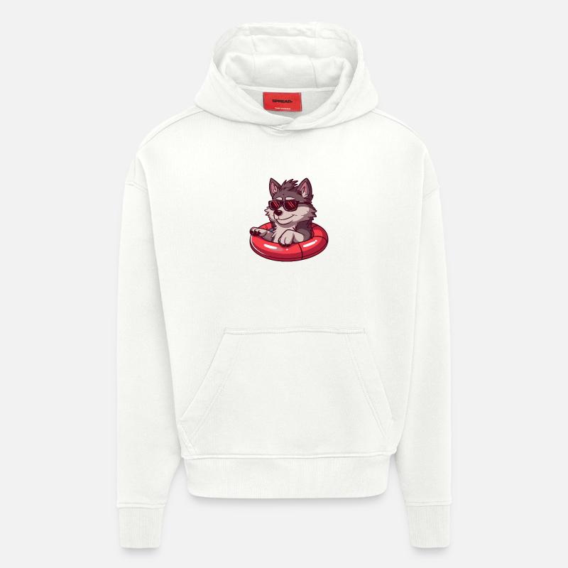 Loup Bande Dessinée Cool - Sweat à capuche bio épais oversize fabriqué en UE - OFF WHITE