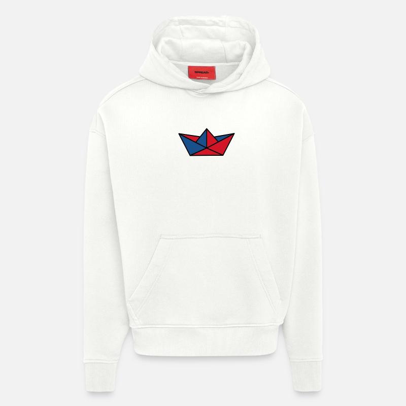 Papierschiffchen rouge et bleu - Sweat à capuche bio épais oversize fabriqué en UE - OFF WHITE