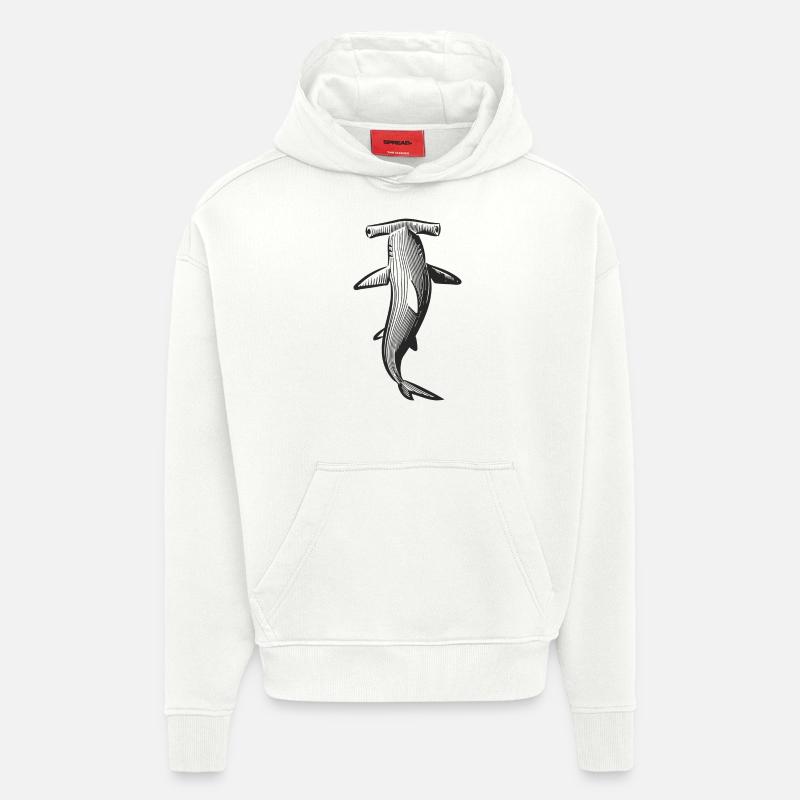 Conception de requin marteau - Sweat à capuche bio épais oversize fabriqué en UE - OFF WHITE