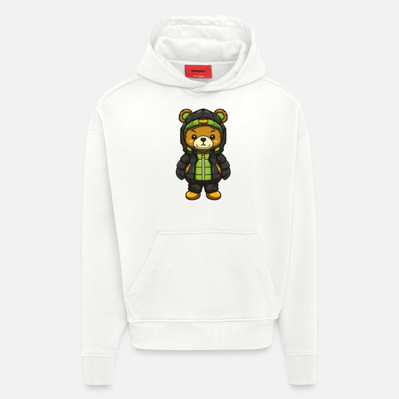Bande dessinée ours - Sweat à capuche bio épais oversize fabriqué en UE - OFF WHITE
