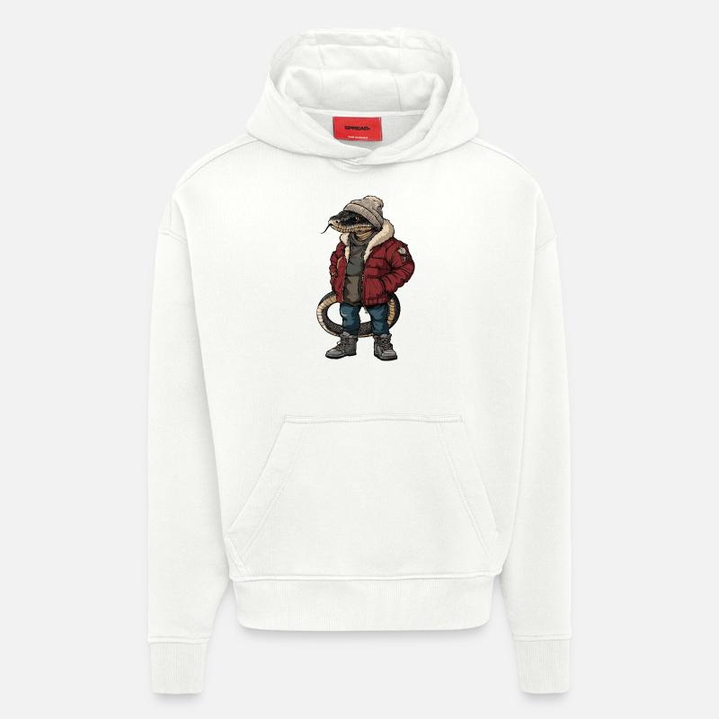 Serpent Cobra Drôle d’Hiver - Sweat à capuche bio épais oversize fabriqué en UE - OFF WHITE