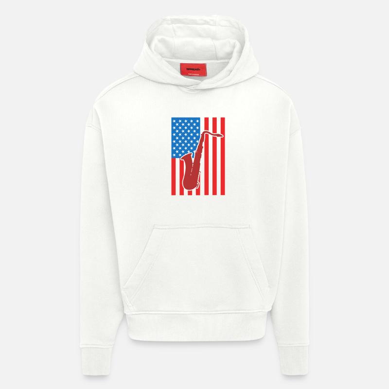 Saxophone États-Unis Drapeau - Sweat à capuche bio épais oversize fabriqué en UE - OFF WHITE