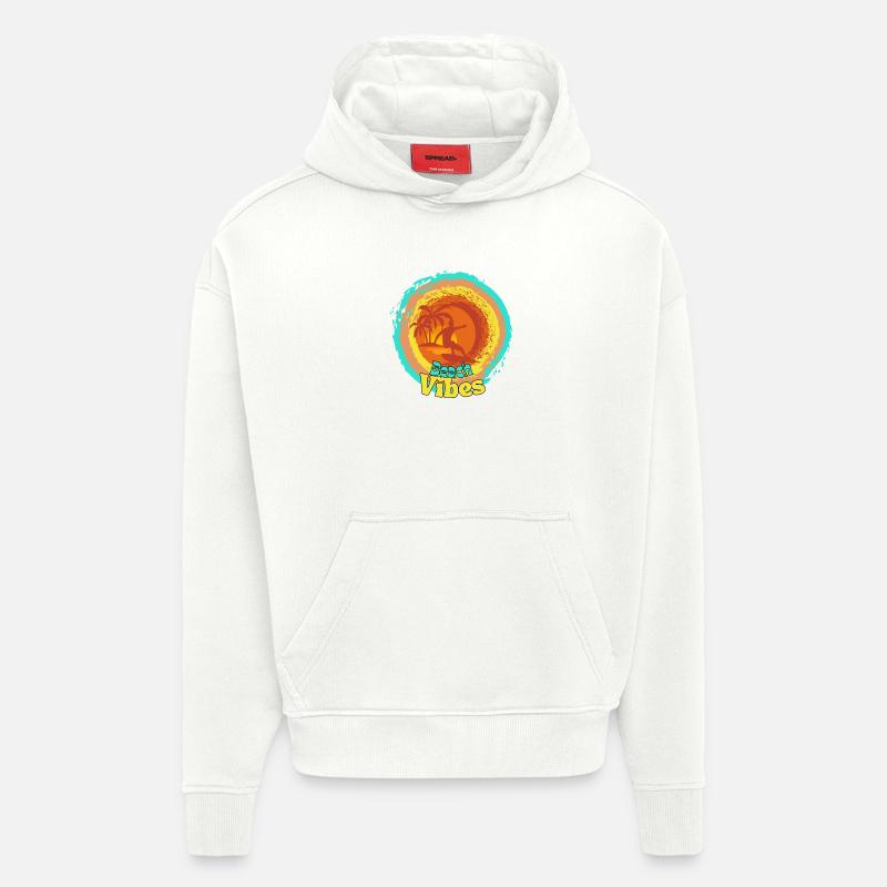 Plage Surf Coucher de soleil Design - Sweat à capuche bio épais oversize fabriqué en UE - OFF WHITE