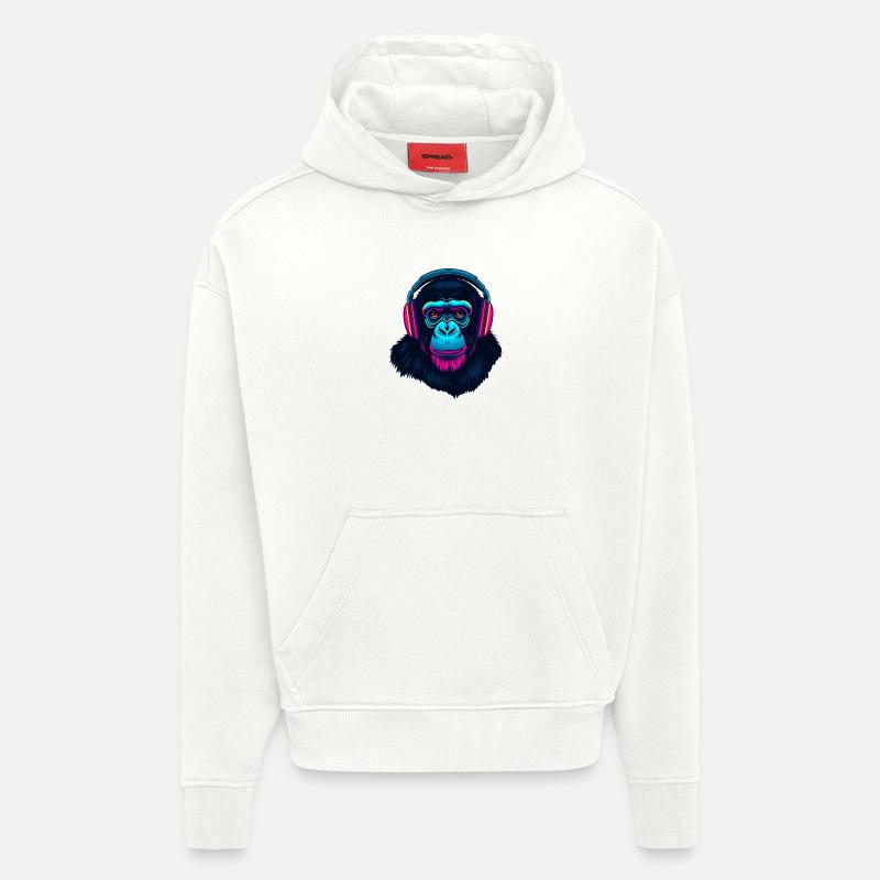 Monkey en tant que DJ - Sweat à capuche bio épais oversize fabriqué en UE - OFF WHITE