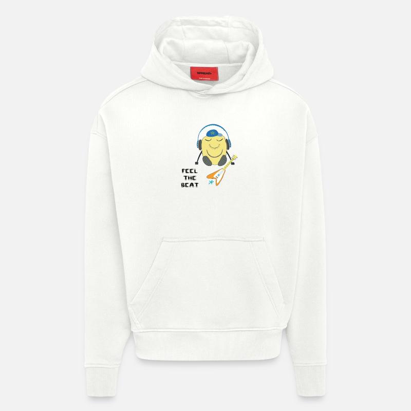 Comic Figur mit Kopfhörern und Gitarre - Hoodie- made by SPREAD  - OFF WHITE