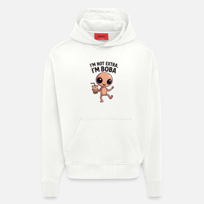 Charme Boba : Pas Extra, juste Sourire - Sweat à capuche bio épais oversize fabriqué en UE - OFF WHITE