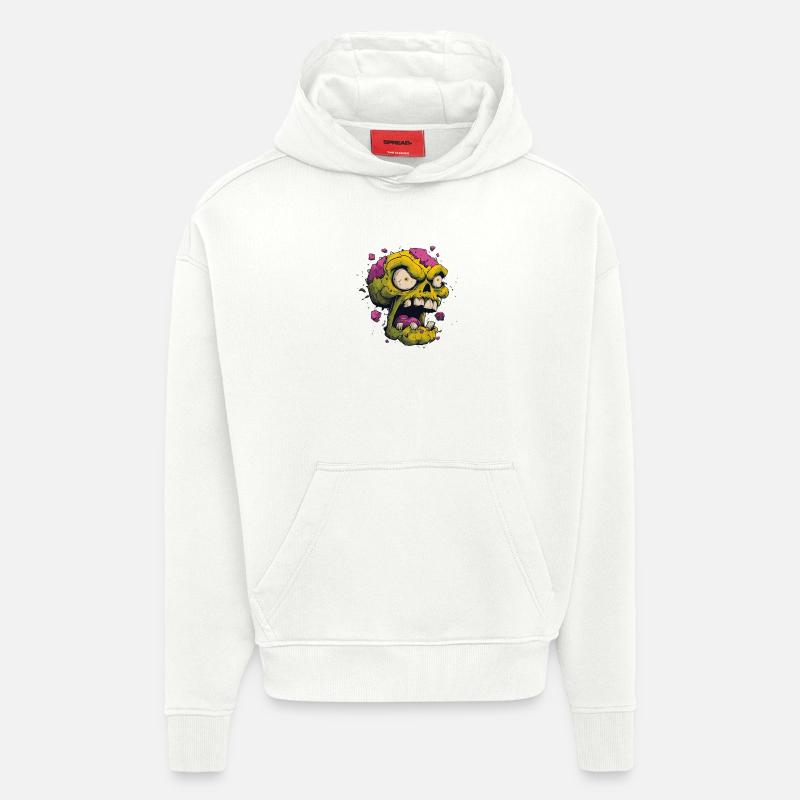 Crâne explosif – Motif comique d’horreur - Sweat à capuche bio épais oversize fabriqué en UE - OFF WHITE