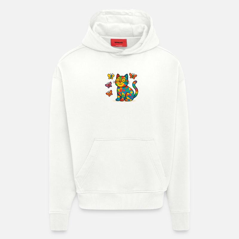 Patchwork-Katze mit bunten Schmetterlingen - Hoodie- made by SPREAD  - OFF WHITE