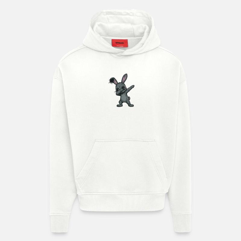 Gribouillis de lapins en patchwork - Sweat à capuche bio épais oversize fabriqué en UE - OFF WHITE