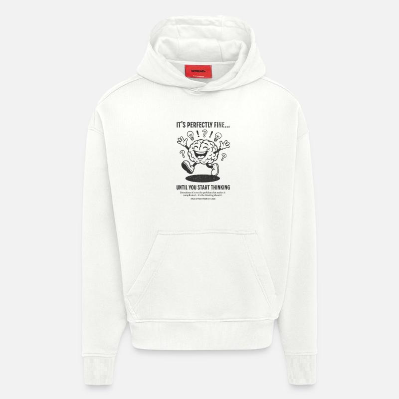 Plaisir cérébral : Penser d’abord - Sweat à capuche bio épais oversize fabriqué en UE - OFF WHITE