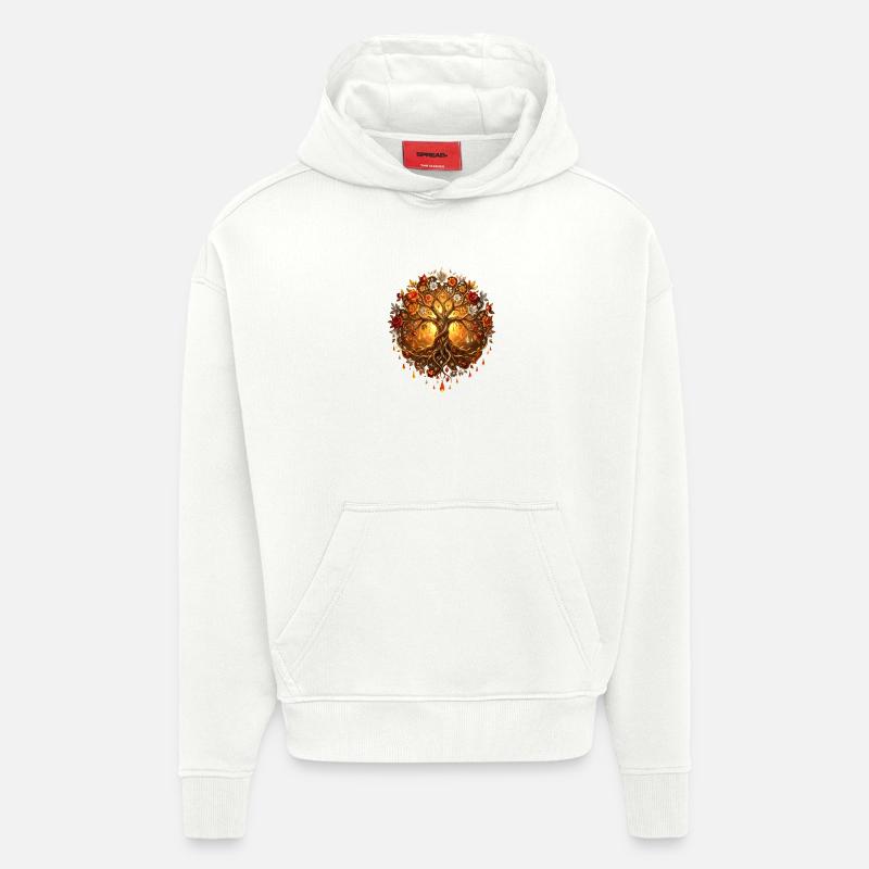Arbre de Feu dans Mandala - Sweat à capuche bio épais oversize fabriqué en UE - OFF WHITE
