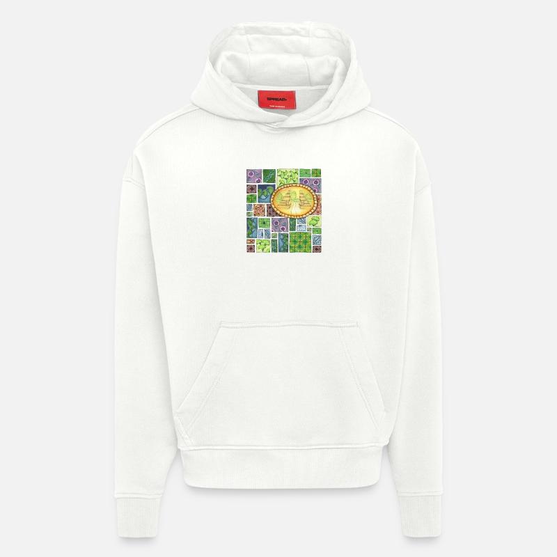 Bali temple on pattern patchwork - Hoodie- made by SPREAD  - OFF WHITE