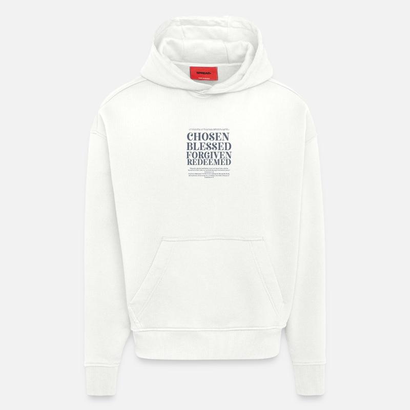 Élu Béni Pardonner Racheté - Sweat à capuche bio épais oversize fabriqué en UE - OFF WHITE