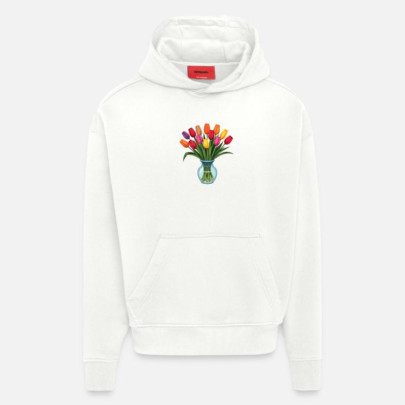 Tulipes - Sweat à capuche bio épais oversize fabriqué en UE - OFF WHITE