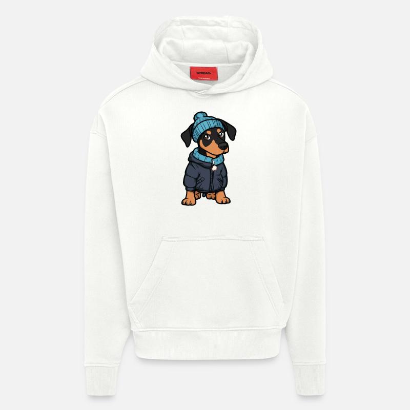 Doberman Chien Élégant - Sweat à capuche bio épais oversize fabriqué en UE - OFF WHITE