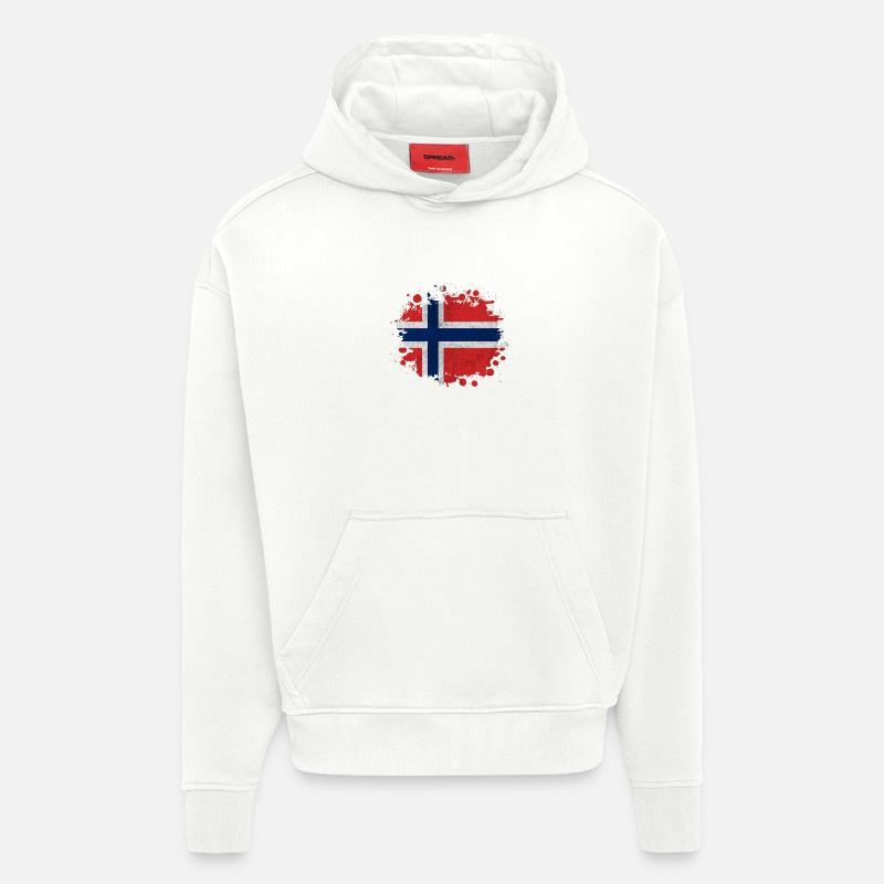Klecks Norvège - Cadeau drapeau - Sweat à capuche bio épais oversize fabriqué en UE - OFF WHITE