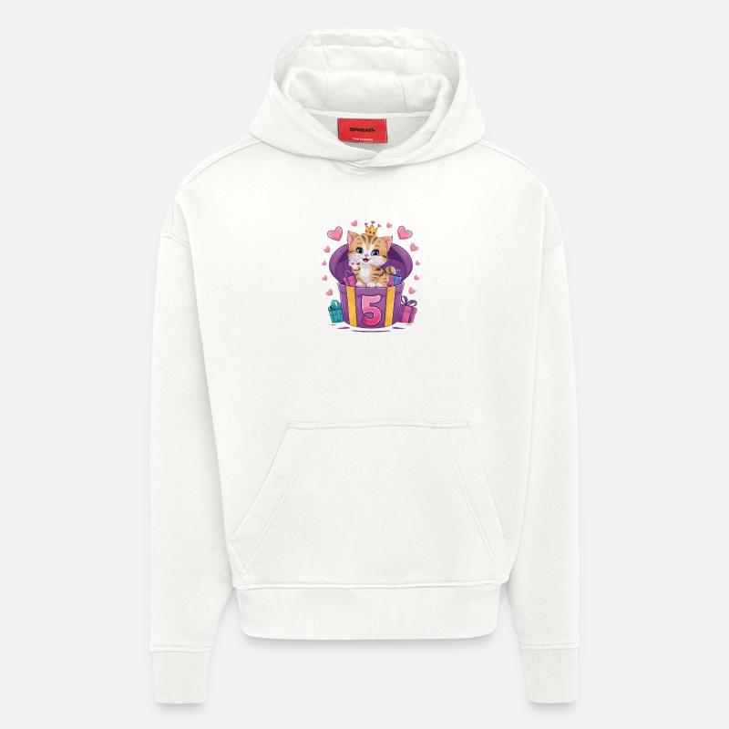 Chat mignon - 5e anniversaire - 5 ans - Sweat à capuche bio épais oversize fabriqué en UE - OFF WHITE