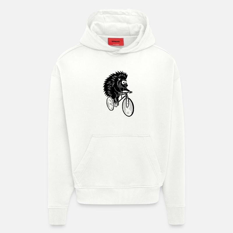 hérisson noir à vélo - Sweat à capuche bio épais oversize fabriqué en UE - OFF WHITE