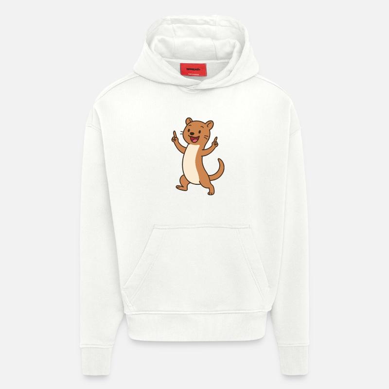 Joyeux bébé belette avec breloque - Sweat à capuche bio épais oversize fabriqué en UE - OFF WHITE