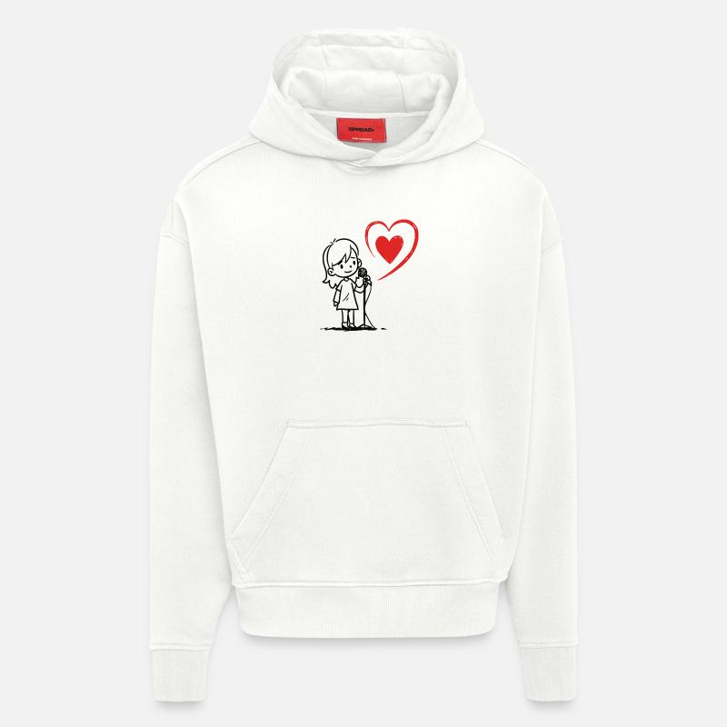 Mädchen singt mit einer Herznote - Hoodie- made by SPREAD  - OFF WHITE