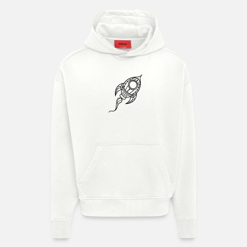 Fusée Doodle Voyage dans l’espace - Sweat à capuche bio épais oversize fabriqué en UE - OFF WHITE