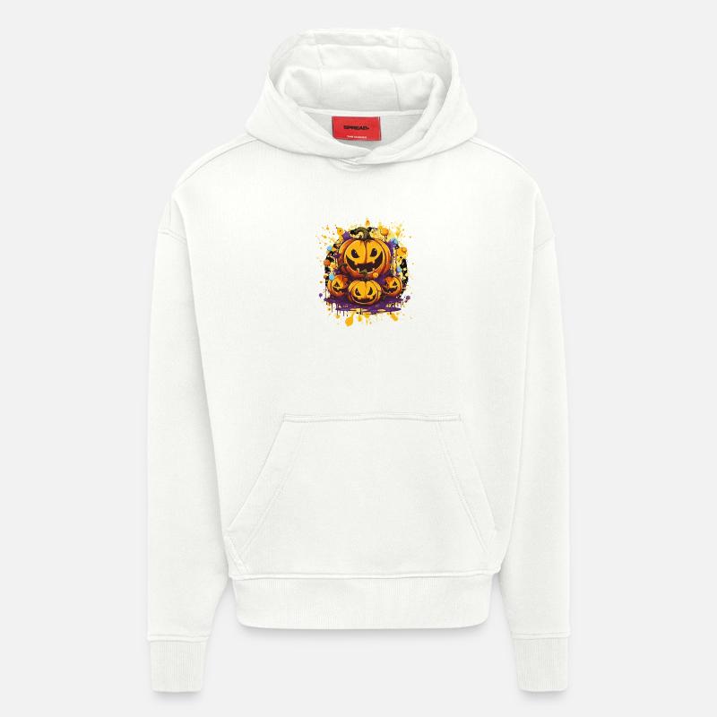 Impression d’art Halloween Pumpkin Trio - Sweat à capuche bio épais oversize fabriqué en UE - OFF WHITE