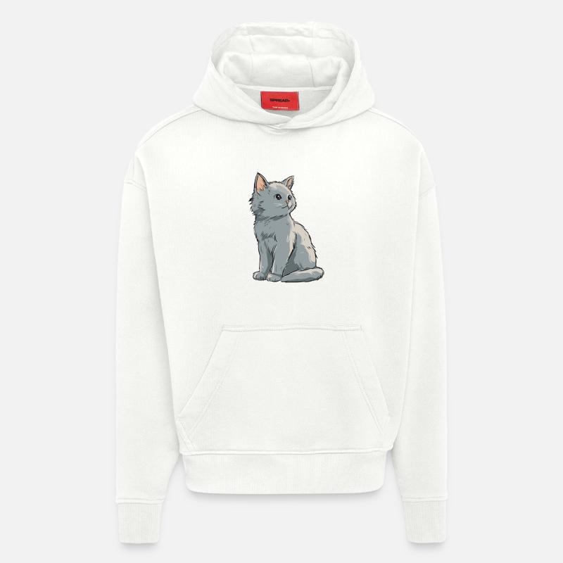 Illustration de chaton en velours gris - Sweat à capuche bio épais oversize fabriqué en UE - OFF WHITE