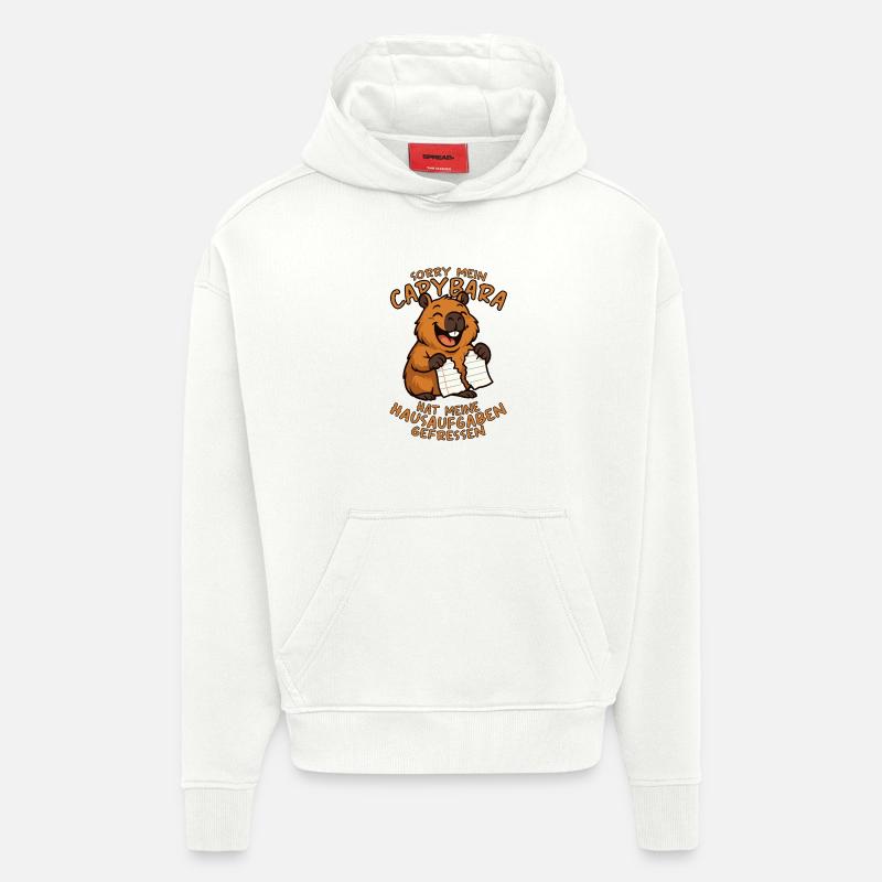 Désolé, mon capybara a mes devoirs... - Sweat à capuche bio épais oversize fabriqué en UE - OFF WHITE